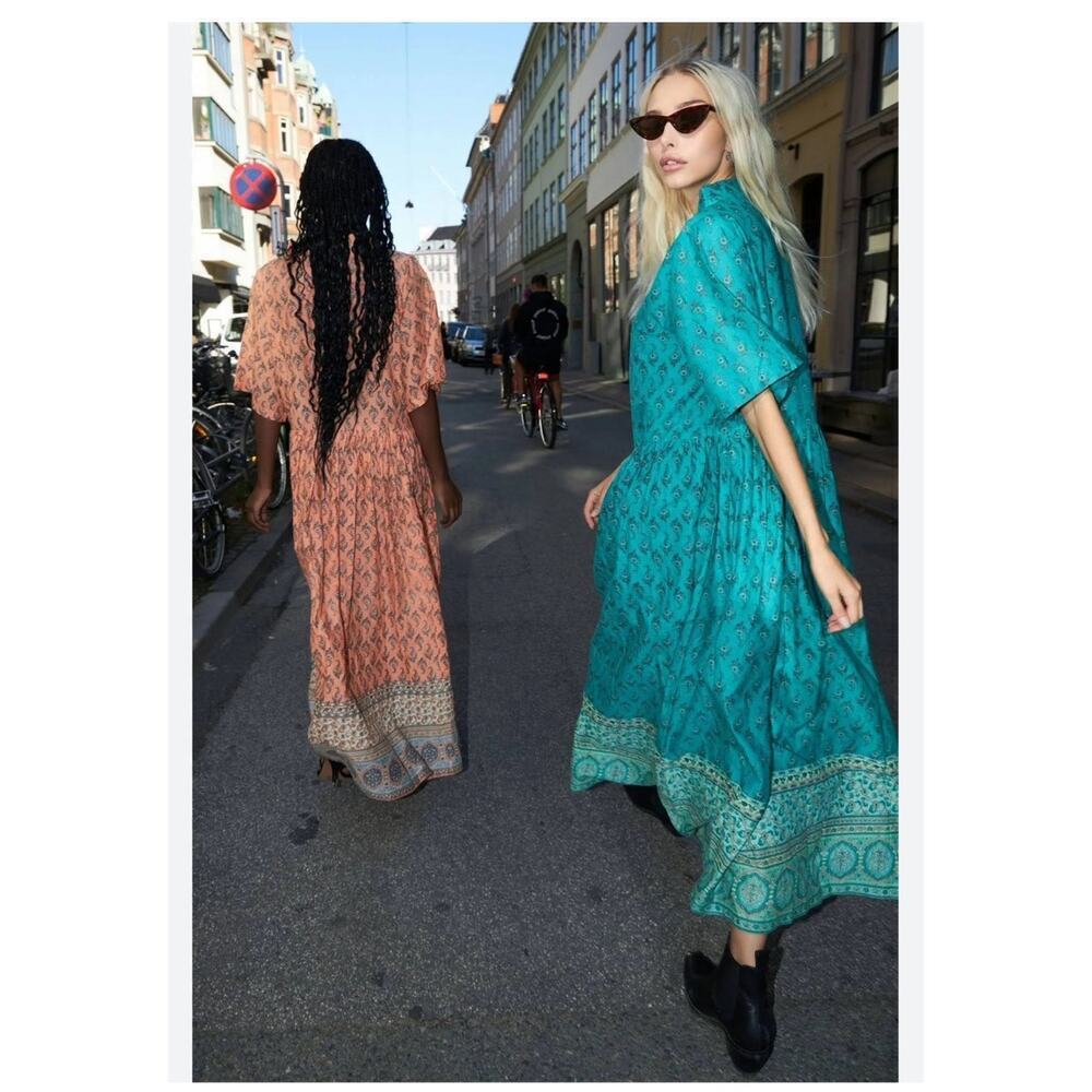 Lollys Laundry Sumia Day‎ Dress Size M Teal Green Boho Casual Cottagecore Lagom
